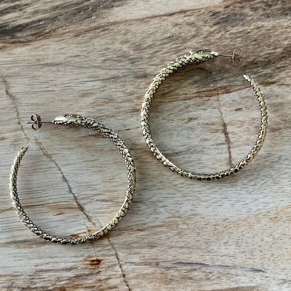 Dyrberg/Kern Syspila Snake large hoop earrings Swarovski crystal eyes - Picture 3 of 13